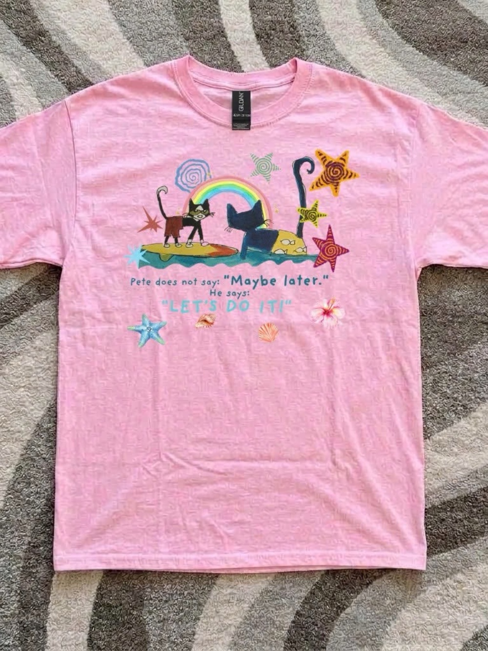 Pete the Cat Pink Graphic Pet-Themed T-Shirt